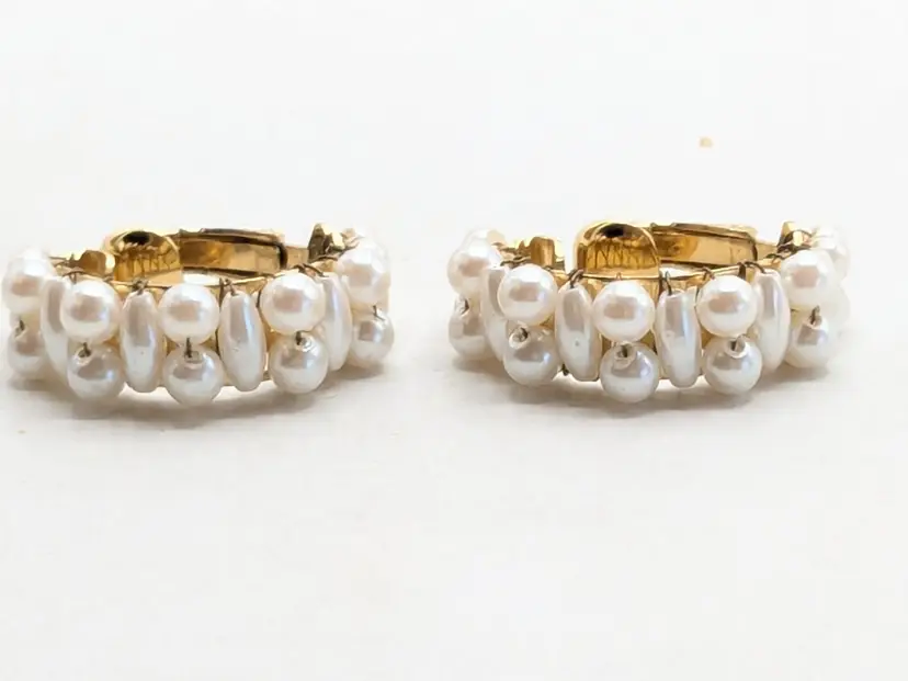 Gold Tone Faux Pearl Hoop Clip-On Earrings