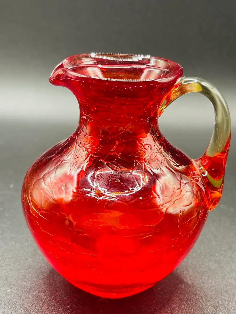 Vintage, Handblown, Amberina Crackle Glass Pitcher