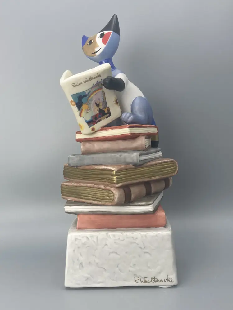 Vintage Signed Goebel Rosina Wachtmeister Music Box "Angelo" Sitting on Books Figurine - 2003