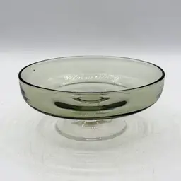 Liberty Craftworks Art Glass Pewter Color Hand Blown Footed Nut Bowl Candy Dish Greenfield Village Dearborn Michigan Henry Ford NWT