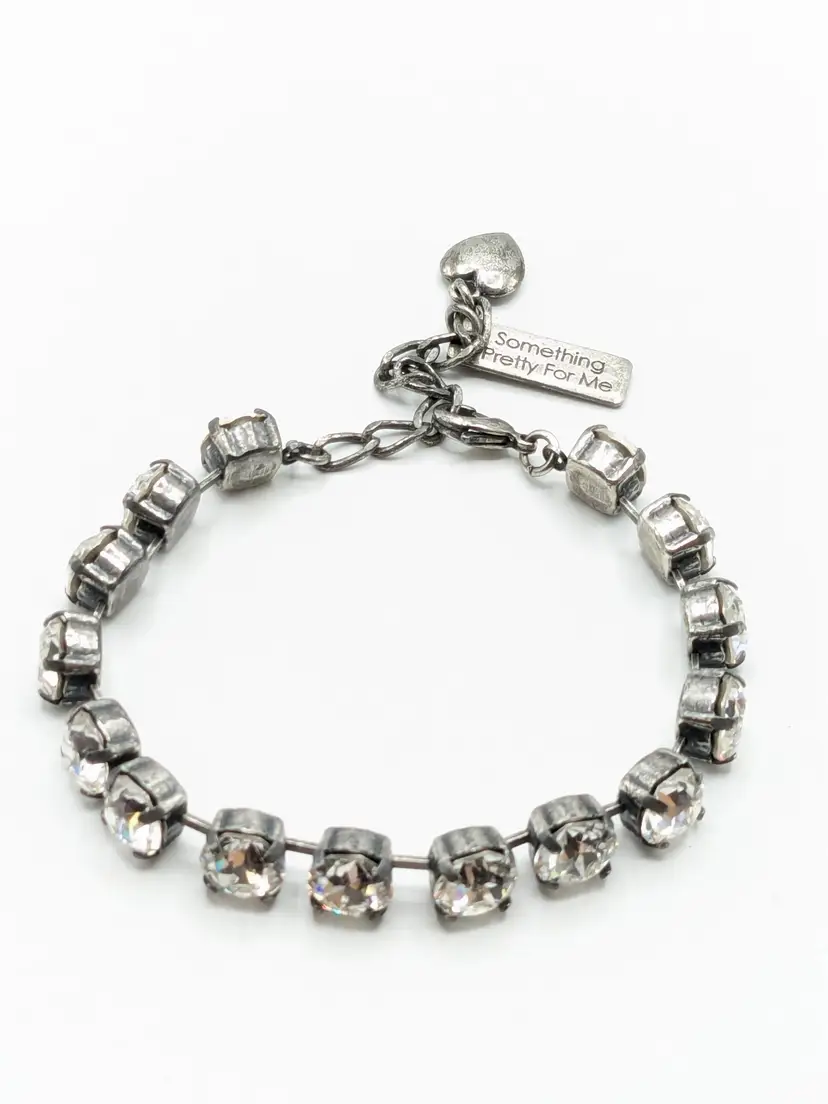 Grey Silver Tone Clear Rhinestone Tennis Bracelet "Something Pretty For Me' Jewelry