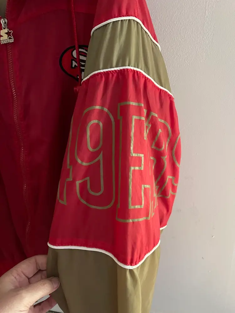 Vintage San Francisco 49ers STARTER Jacket Mens XL Red Gold Windbreaker NFL READ