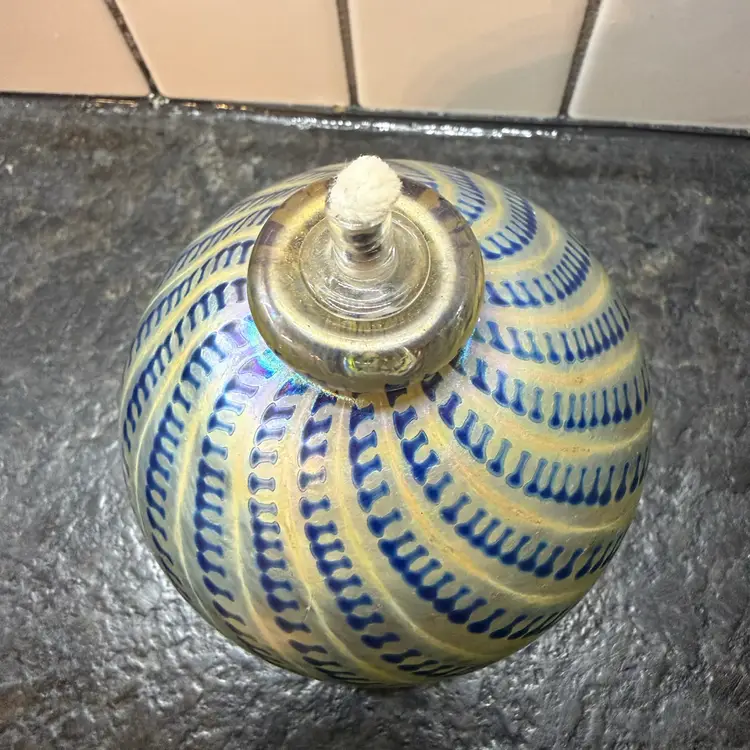 Maytum Studio Signed Iridescent Borosilicate Twist Art Glass Oil Lamp 3.75”