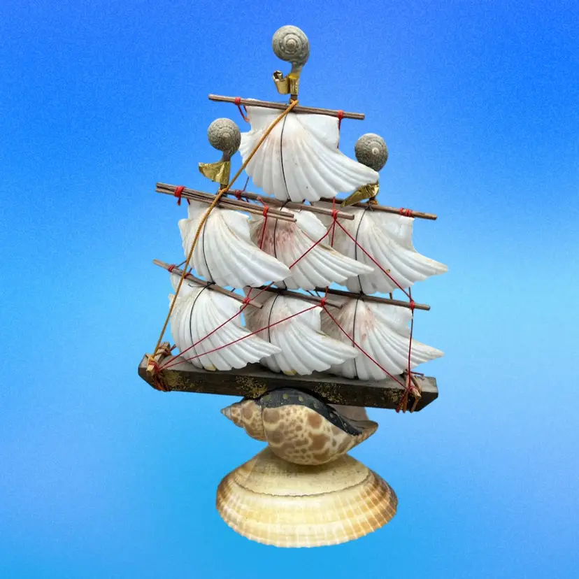 AS IS Vintage Nautical Seashell Schooner Sailing Ship Shell Art 7” Made In Japan