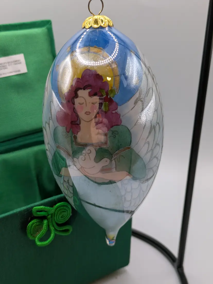 2008 PIER 1 ANGEL Teardrop Glass Christmas Handpainted Ornament in Box