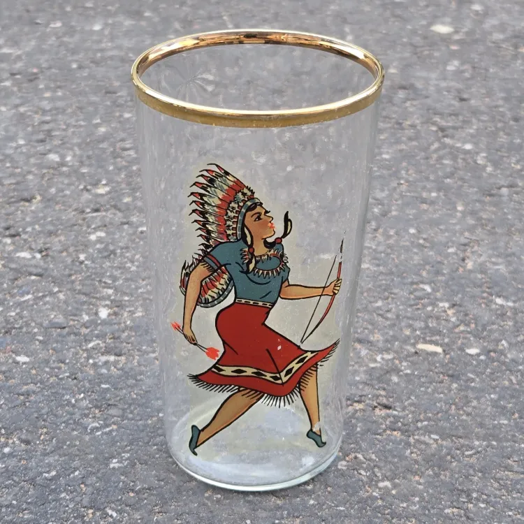 Girlie Nude Bar Glass Novelty Risque 1940’s/50’s MCM 4¾" Tall Unbranded Vintage with Condition Issues