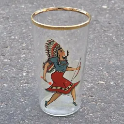 Girlie Nude Bar Glass Novelty Risque 1940’s/50’s MCM 4¾" Tall Unbranded Vintage with Condition Issues