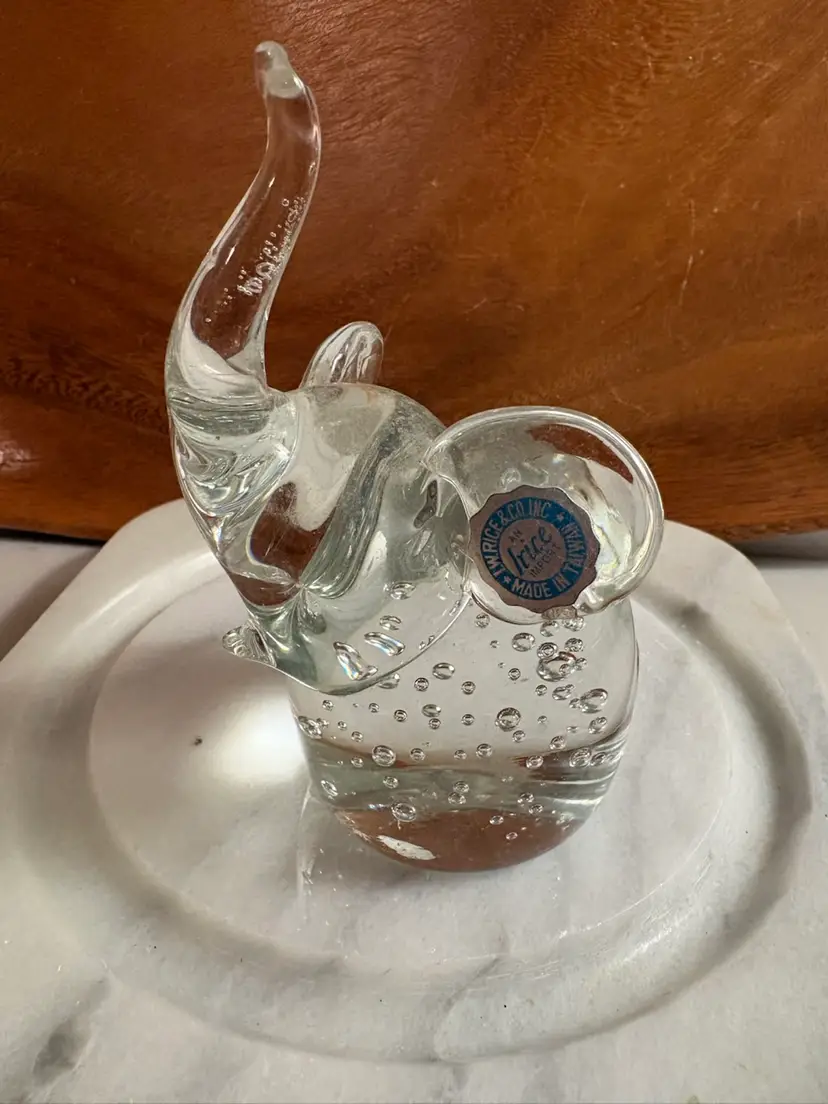 Art Glass Elephant glass paperweight controlled bubbles LW Rice Co. 5 inches