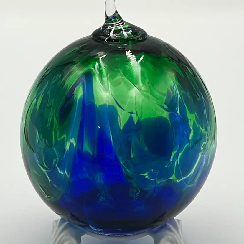 Blue & Green Art Glass Ornament- As Is