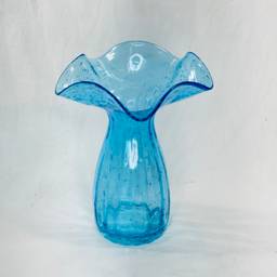 Hand Blown Blue Glass With Bubbles Vase