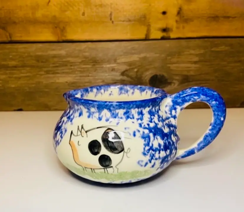 Molly Dallas Blue Spatterware Gravy Boat CottageCore Farmhouse Country Primitive Rustic