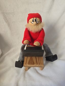 Vintage Swedish Ljungströms Tomte – Santa at Laptop – 10.5" Wooden Gnome #9907 w/ Movable Arms