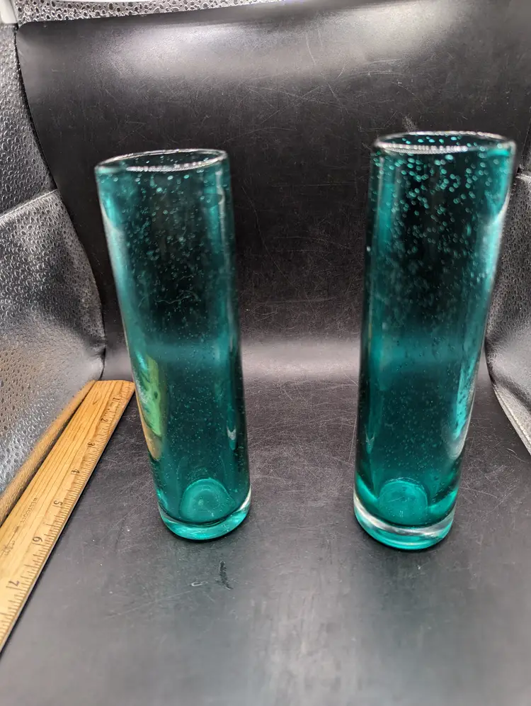 Vintage Set of 2 Bluish Green Bubble Glass Tall Tom Collins.