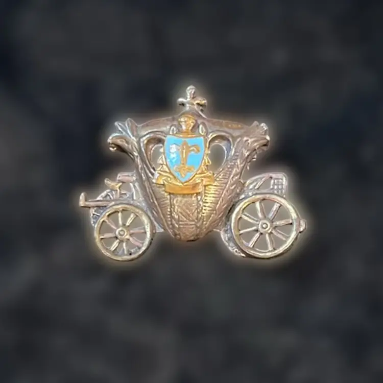 Vintage Brass Royal Crest Enamel Fleur de Lis Shield Brooch