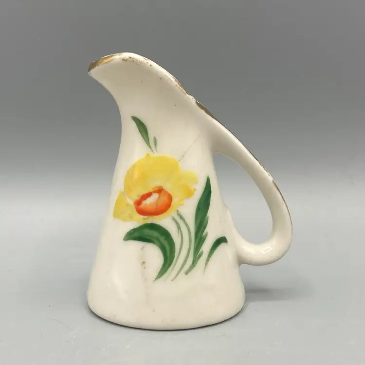 Vintage Miniature Yellow and Orange Flower Pitcher - READ