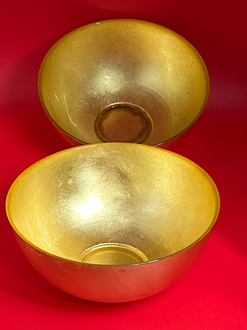 2 Gold Gilded Glass Bowls, 5.5" Diameter