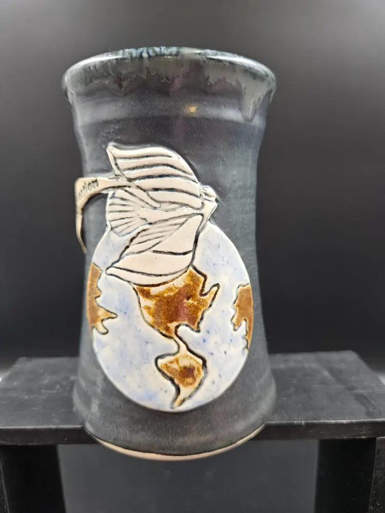 PEACE EDUCATION studio pottery mug, signed