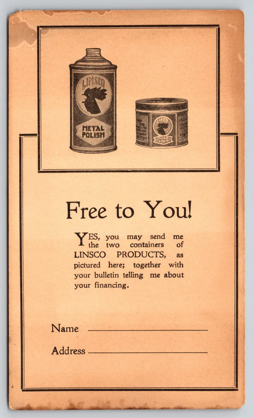 Postcard Linsco Products Advertising Car Linsco Metal Polish and Hand Soap
