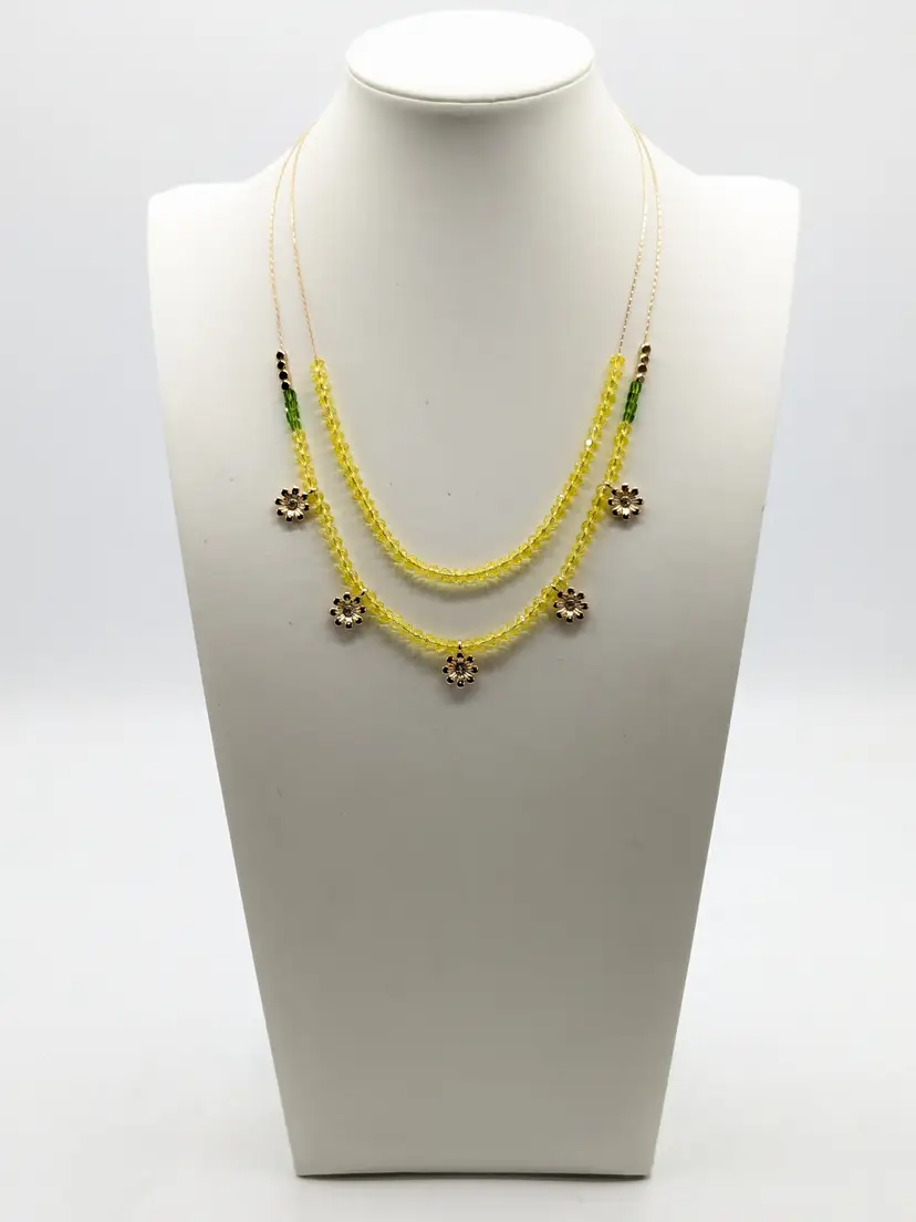 Isaac Mizrahi Gold Tone Yellow Crystal Strand Necklace Floral Accents