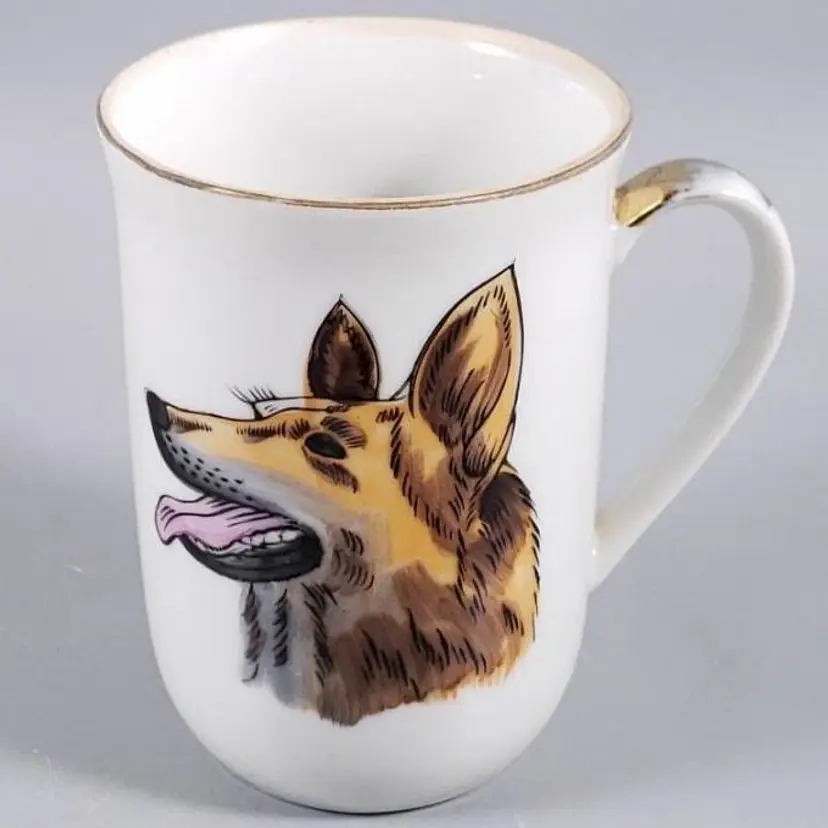 Vintage Hand Painted German Shepherd Dog Porcelain Cup Mug