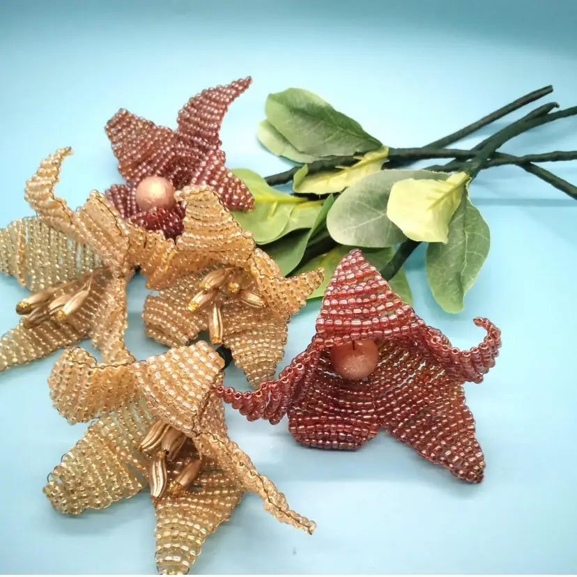 Glass Seed Bead Flowers, Choice Of Five