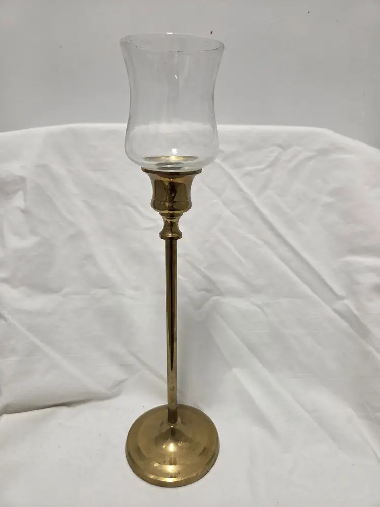 Vintage set of 3 Graduated Brass Candle Holders with Globes Made in India