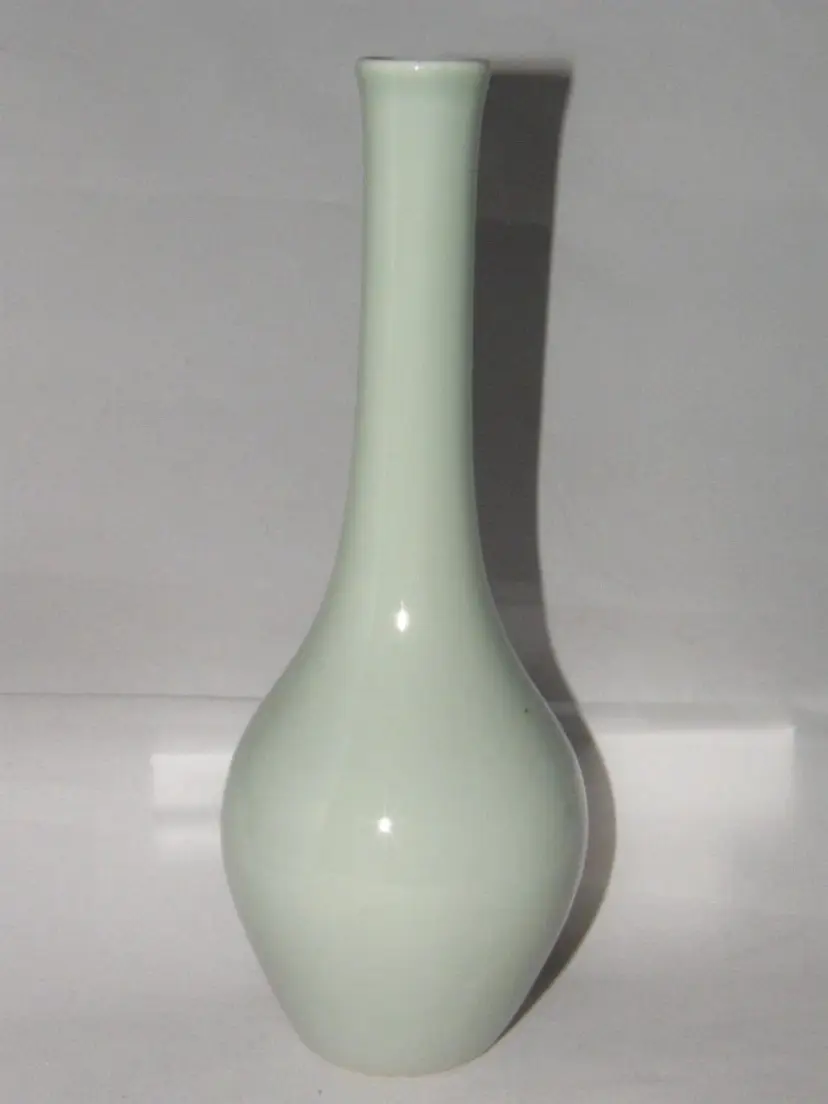 #01 Celadon colored Vase made in Japan Sticker says Touyou, Japan "The East" labeled