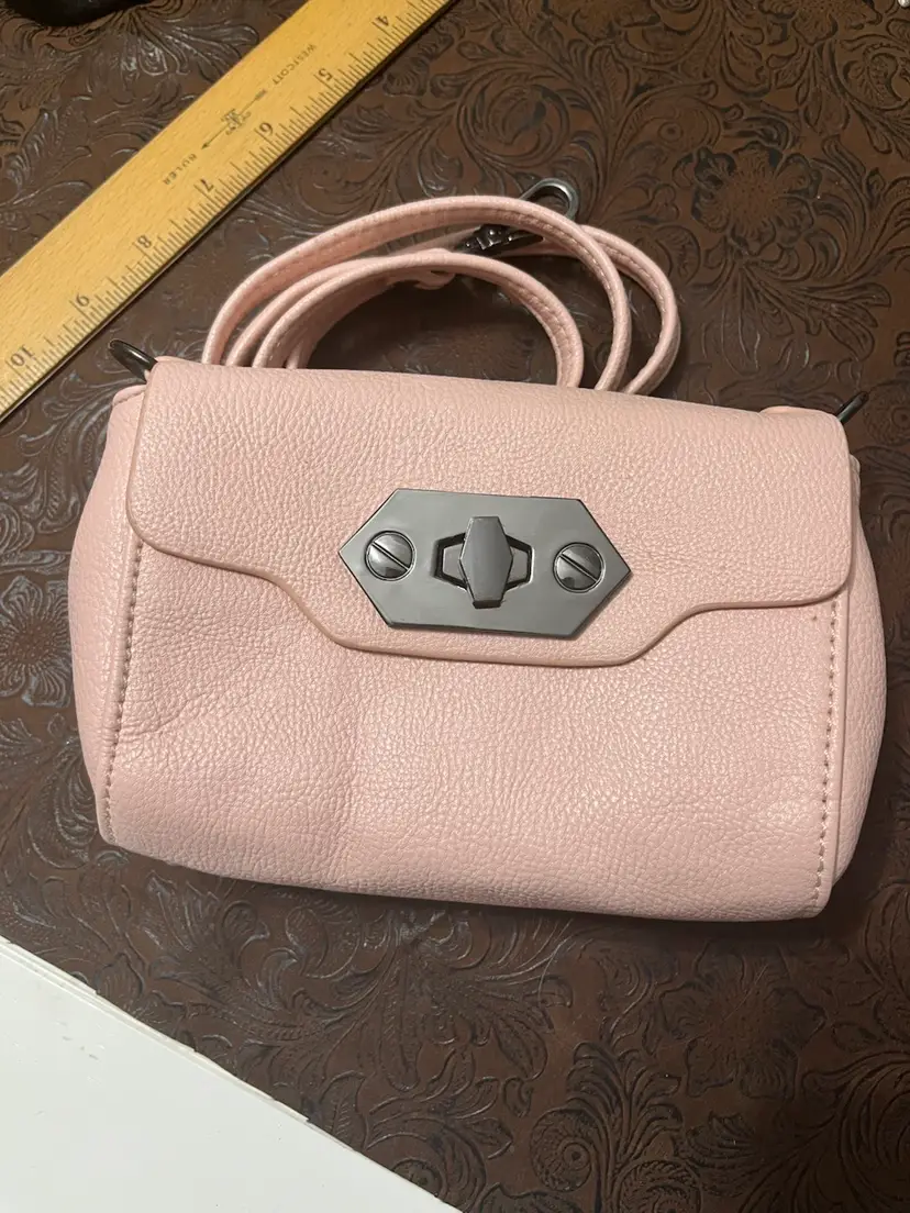 Steve Madden Blush Pink Vegan Leather Small Satchel Purse Bag With Gunmetal Hardware Polka dotted Lining