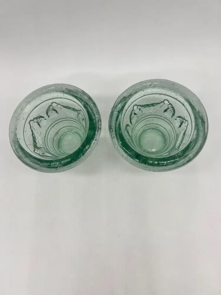 Set Of 2 Handmade Recycled Glass Green Votive Candle Holders