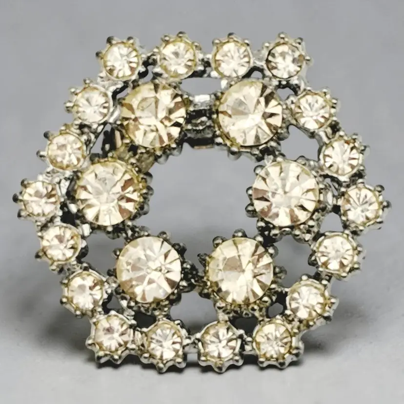Vtg Double Hexagon Wreath Clear Sparkle Rhinestone Silver Tone Pin Brooch Estate
