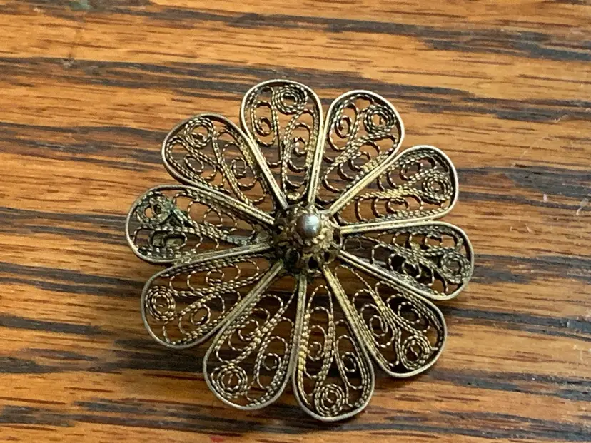 Vintage Sterling Silver Made In Israel Filigree Brooch Pin
