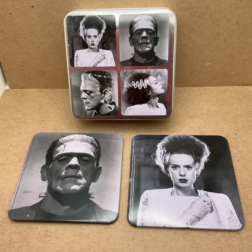 ODD READ Bride of Frankenstein Two Coasters and Tin
