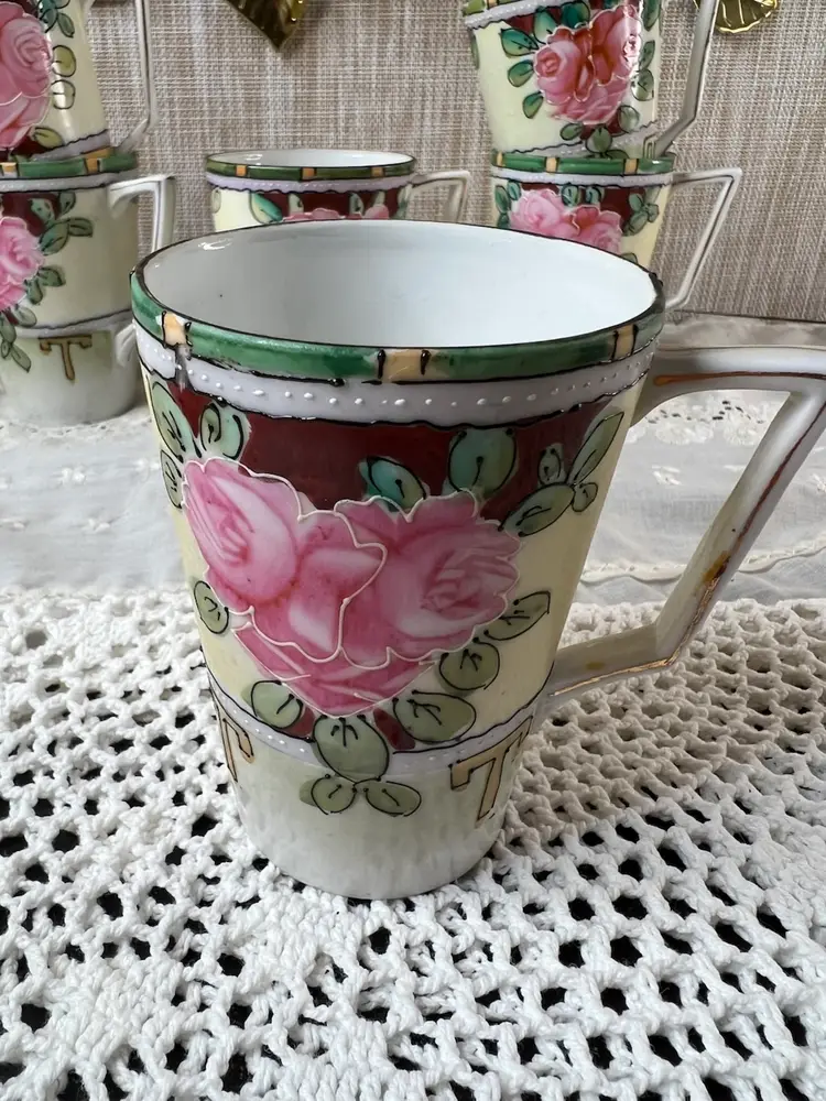 Vintage Nippon Floral Rose Porcelain Mugs Set