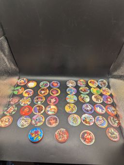 Vintage 1990's Lot of 43/50 Mighty Morphin Power Rangers Pog Set With Plastic Enemy Pog.