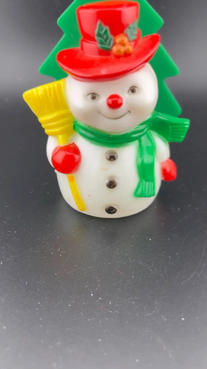 Vintage Blow Mold Snowman/evergreen tree-for cocktail napkins, letter holder