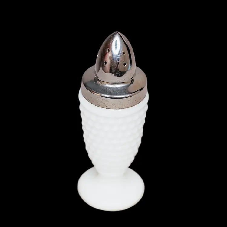 Vintage Fenton Milk Glass Hobnail Salt Shaker White Pedestal Base with Chrome