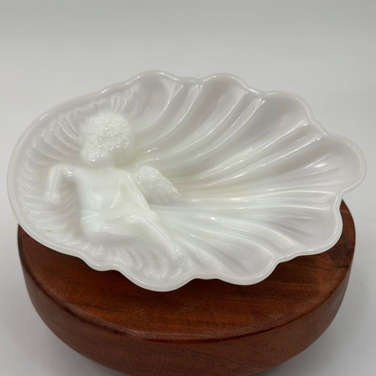 Vintage milk, glass, cherub soap, dish, trinket dish