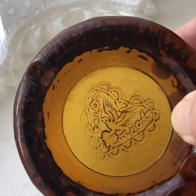 Vtg Amber Nuline Glass Cigar Ashtray Retro Heart Bird Valentine Dove Wheaton