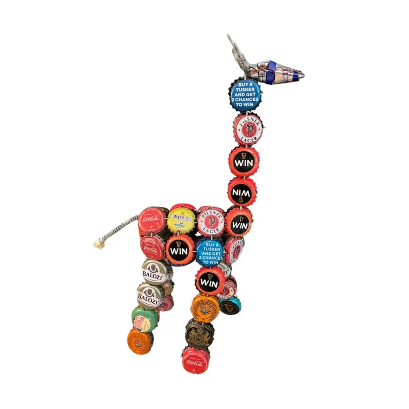 Handmade Folk art Bottle cap Giraffe Recycled Materials And Wire