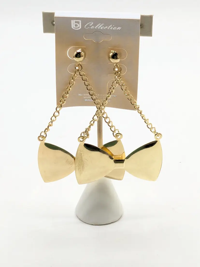 Gold Tone Bow Drop Dangle Earrings NWT