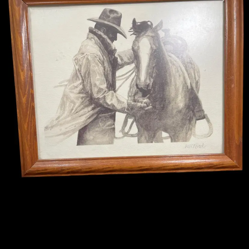 W.H. Ford-"Partners"-Pencil Drawing Print of a Cowboy and His Horse