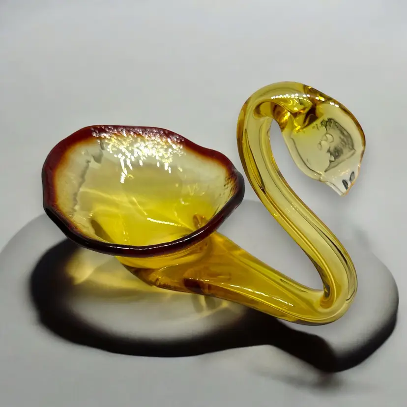 011. Vintage Viking Glass Amber Amberina Swan Candy Dish. It Glows 8 X 5“. The Beak Is Broken So We’re Calling It A Baby Swan.