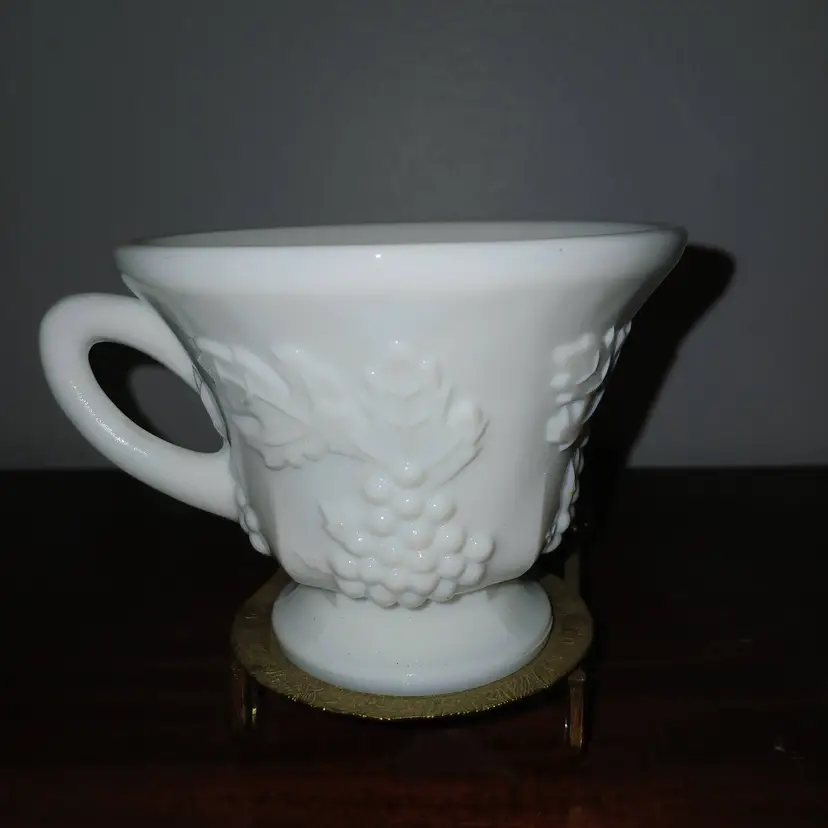 Vintage Milk glass "Harvest Grape" pedestal mugs