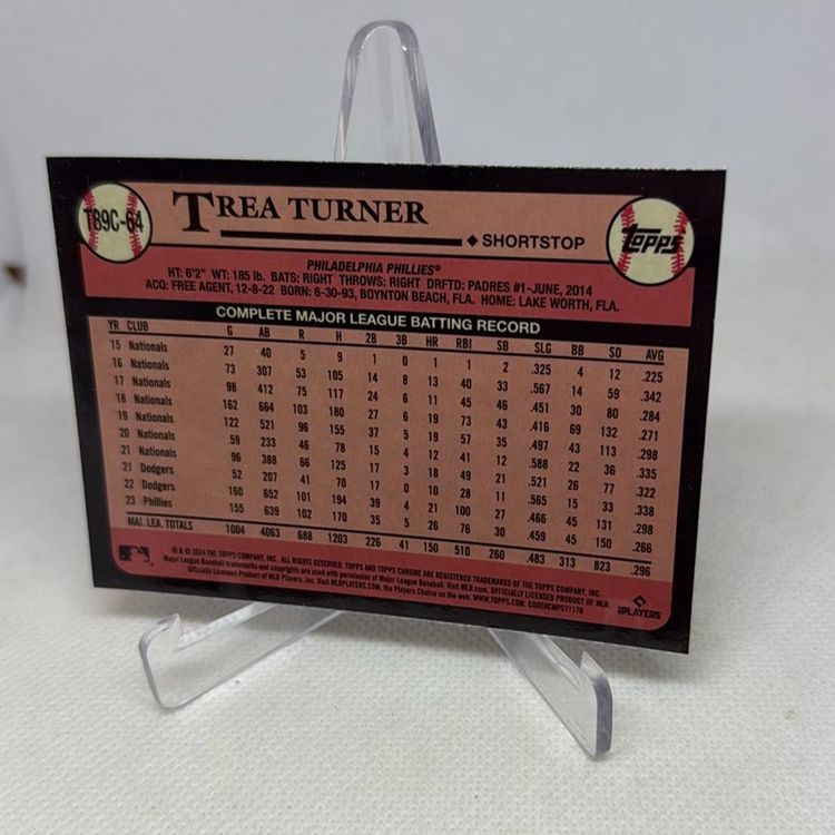 2024 Topps Series 1 Trea Turner #T89C-64 Silver Pack 1989 Topps Chrome Mojo