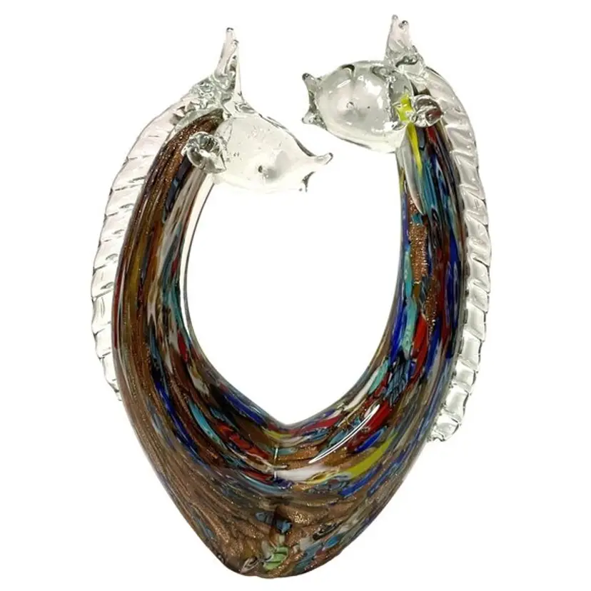 Large Giraffe Art Glass Sculpture Multicolor Millefiori Double Headed Stretched