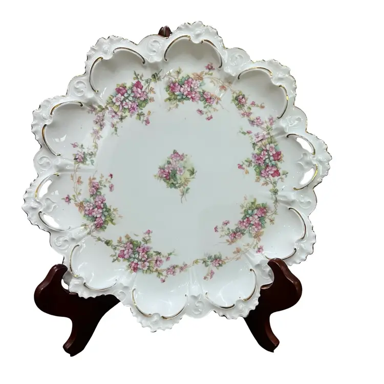 Vintage Austria Hand Painted Floral Cottagecore Shabby Chic Deviled Egg  Plate With Stand