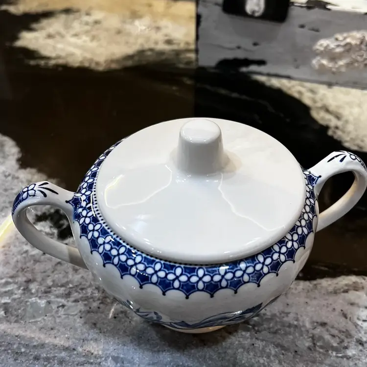 06 Vintage Limited Blue And White Floral Farmhouse, Sugar Bowl