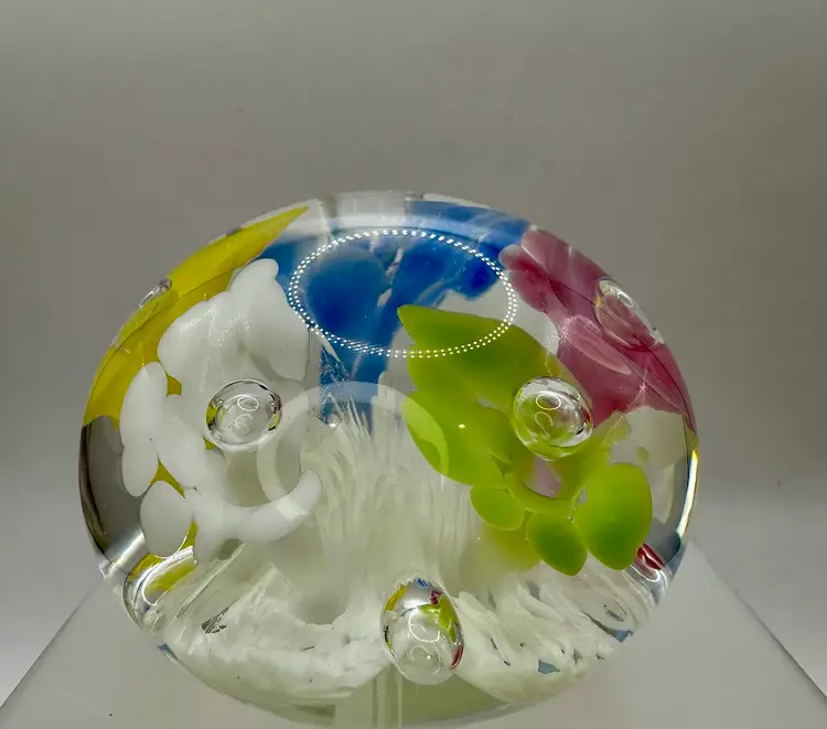Joe Rice Art Glass Paperweight Vintage 3.5" Multicolor Pastel