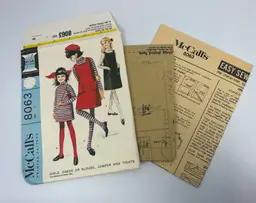 Vintage McCalls Sewing Pattern 8063 Size 7 Girls Dress or Blouse, Jumper and Tights 1965
