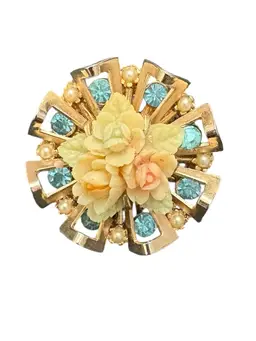 17. Vintage Signed Coro Flower, Rhinestone, And Faux Search Brooch